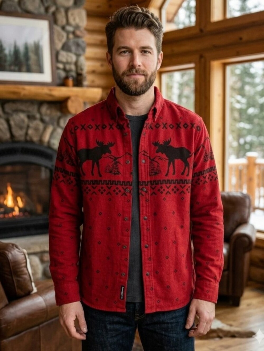 Vintage Chaps Ralph Lauren Red Moose Flannel Shirt